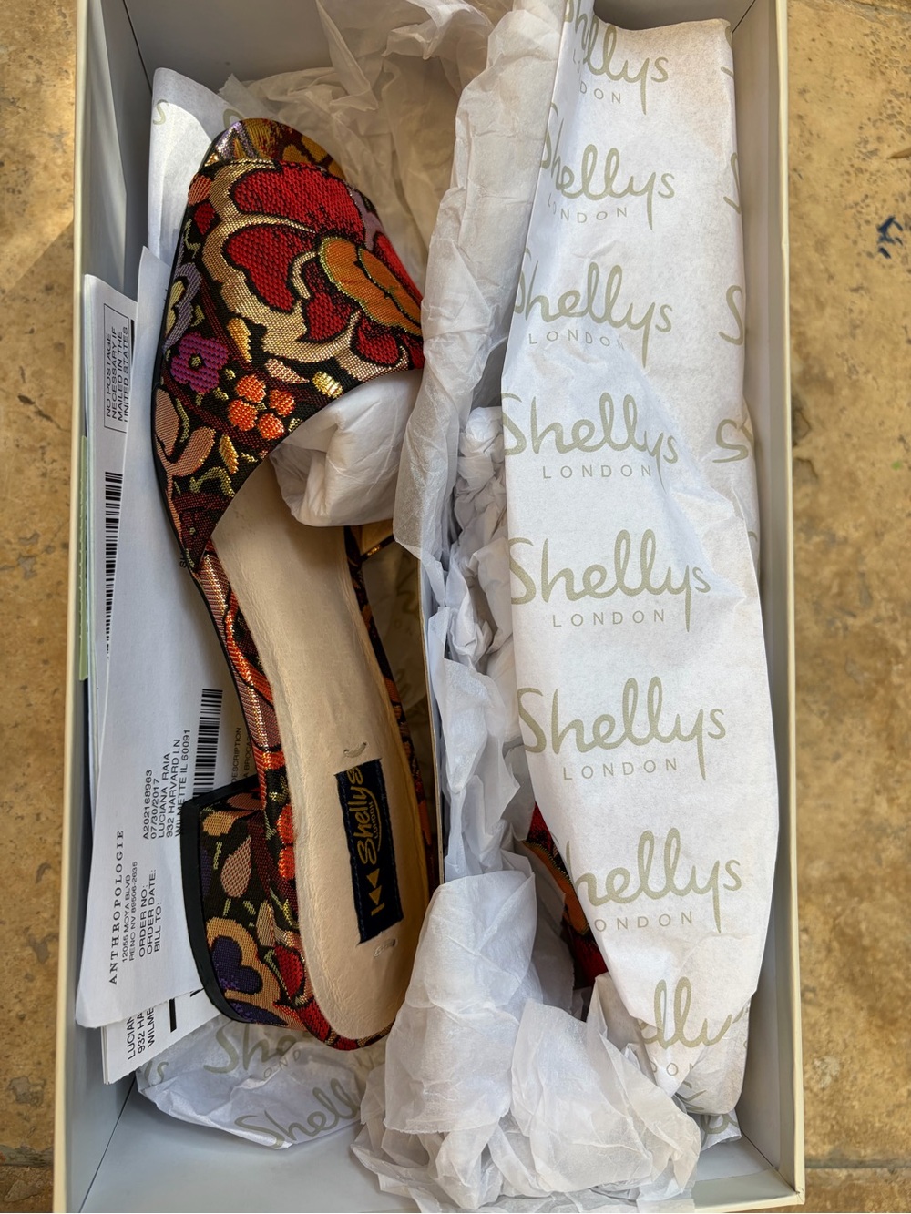 Shellys London Multicolor Floral Embroidered Low Heels Schoes